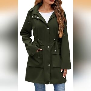 Mixxmix Olive Green Hooded Rain Jacket Trench L (EUC)